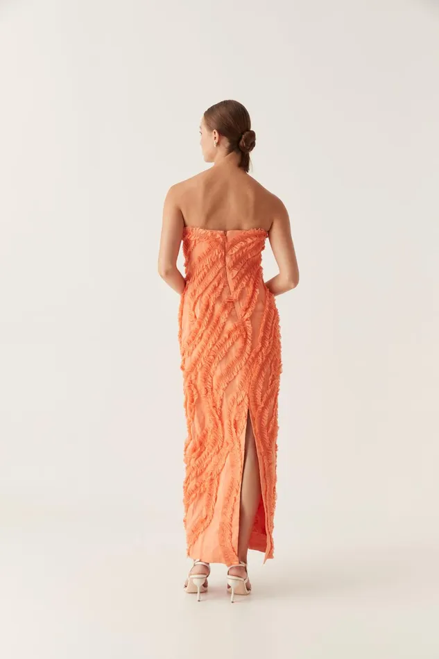 Terrene Frill Maxi Dress Sunset Orange Women Aje Wedding Guest Dresses