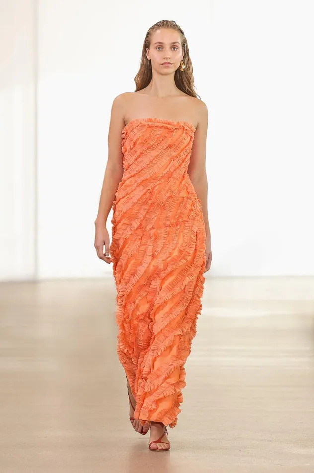 Terrene Frill Maxi Dress Sunset Orange Women Aje Wedding Guest Dresses
