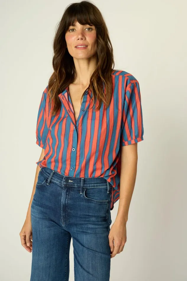 The Family Martin Shop Natalie Martin VIOLET TOP Batik Stripe Blood Orage