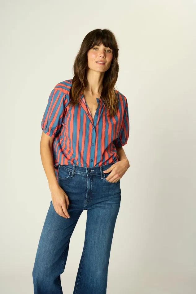 The Family Martin Shop Natalie Martin VIOLET TOP Batik Stripe Blood Orage