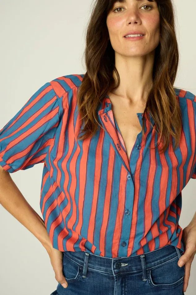 The Family Martin Shop Natalie Martin VIOLET TOP Batik Stripe Blood Orage