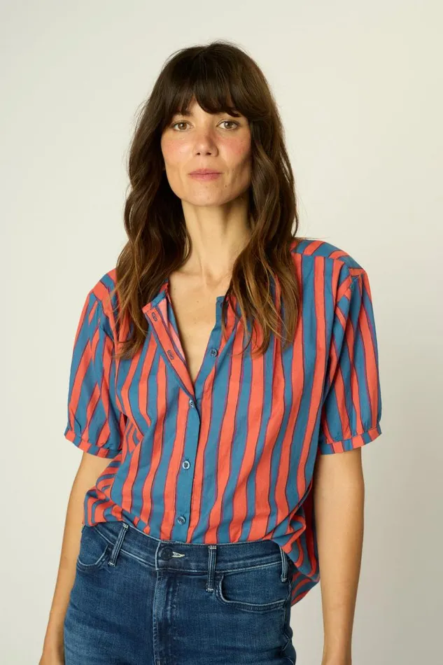 The Family Martin Shop Natalie Martin VIOLET TOP Batik Stripe Blood Orage