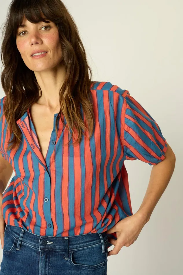 The Family Martin Shop Natalie Martin VIOLET TOP Batik Stripe Blood Orage