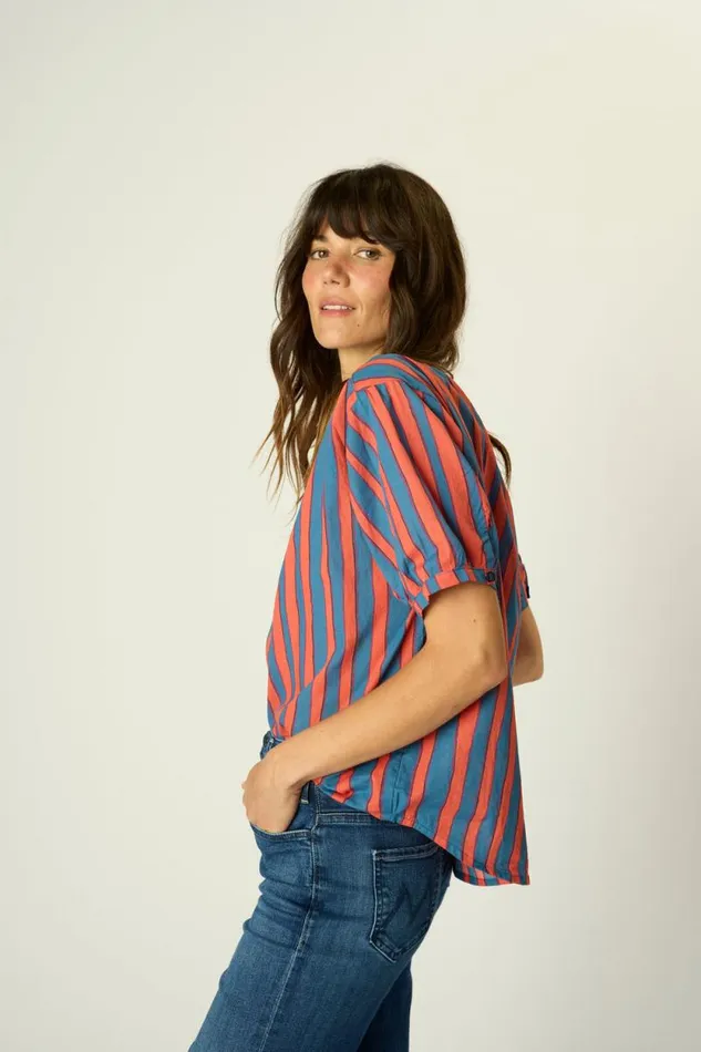 The Family Martin Shop Natalie Martin VIOLET TOP Batik Stripe Blood Orage