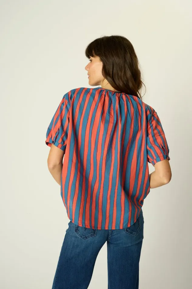 The Family Martin Shop Natalie Martin VIOLET TOP Batik Stripe Blood Orage