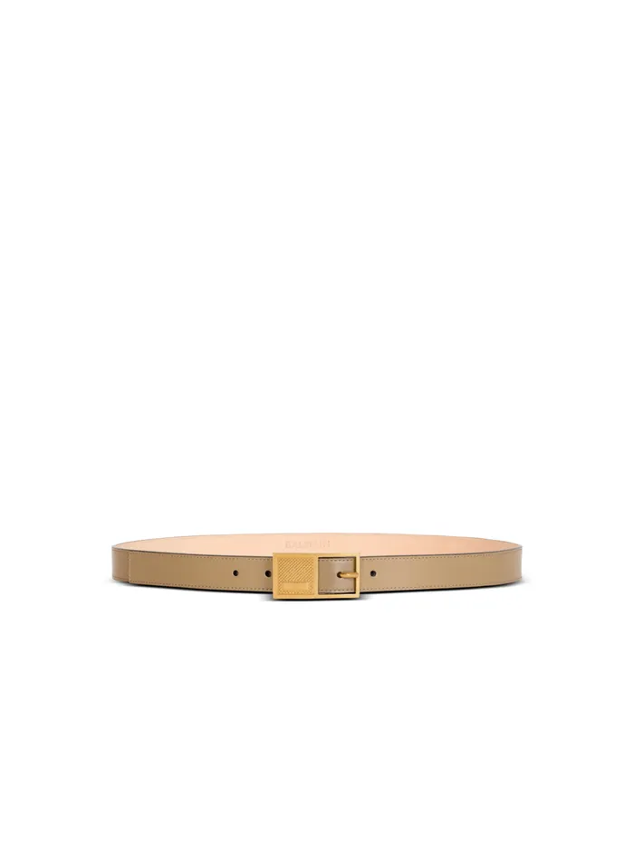 Thin Signature Calfskin Belt Brown Women Balmain Belts