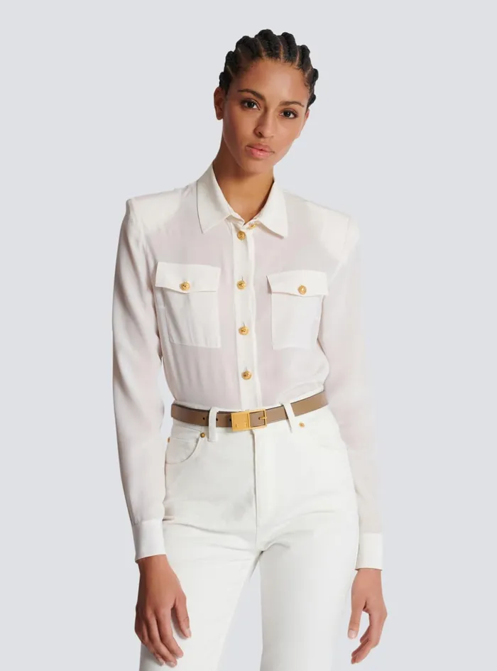 Thin Signature Calfskin Belt Brown Women Balmain Belts