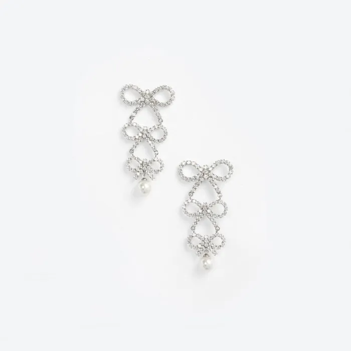 Tiered Crystal Bow Earrings Women Self Portrait Jewellery