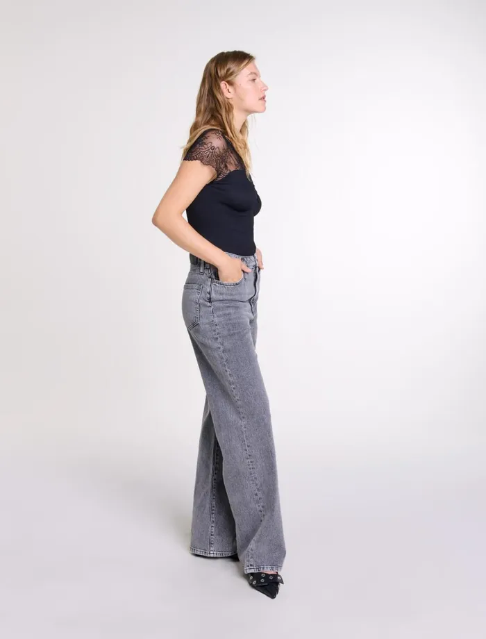 Tops and Shirts Women Maje Jersey Top With Lace Trim Black Tops and Shirts Women Maje Jersey Top With Lace Trim Black