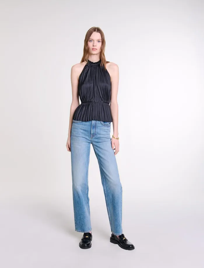 Tops and Shirts Women Maje Pleated Satin Top Black