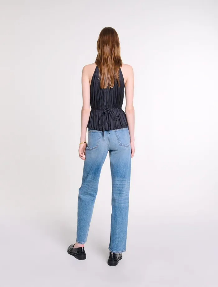 Tops and Shirts Women Maje Pleated Satin Top Black