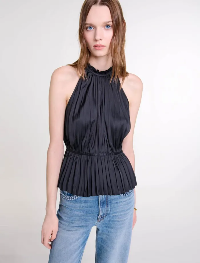 Tops and Shirts Women Maje Pleated Satin Top Black