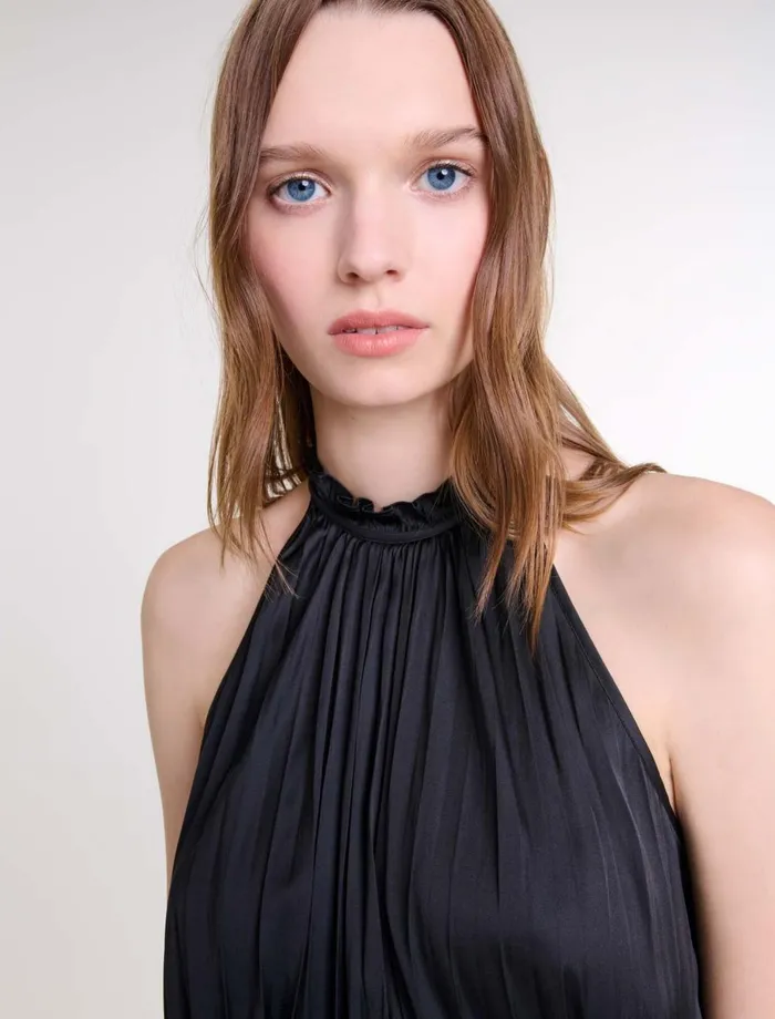 Tops and Shirts Women Maje Pleated Satin Top Black