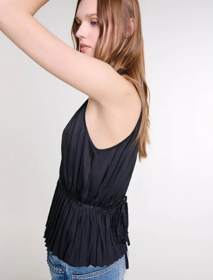 Tops and Shirts Women Maje Pleated Satin Top Black
