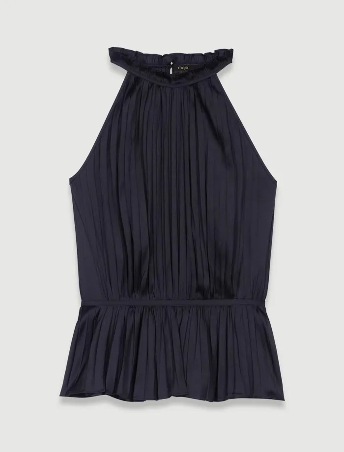 Tops and Shirts Women Maje Pleated Satin Top Black