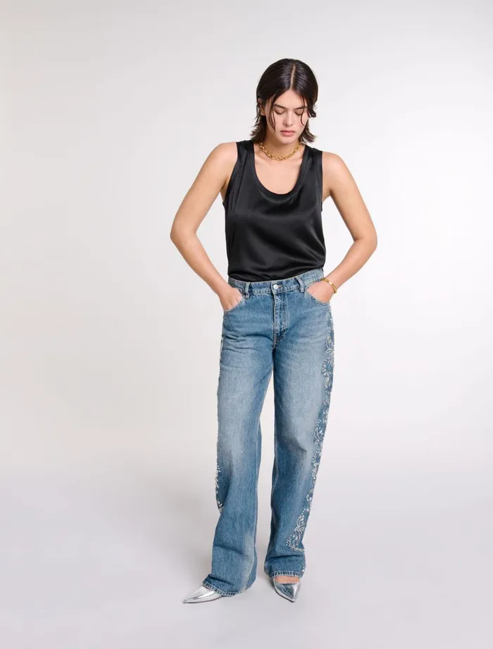 Tops and Shirts Women Maje Silk Tank Top Black