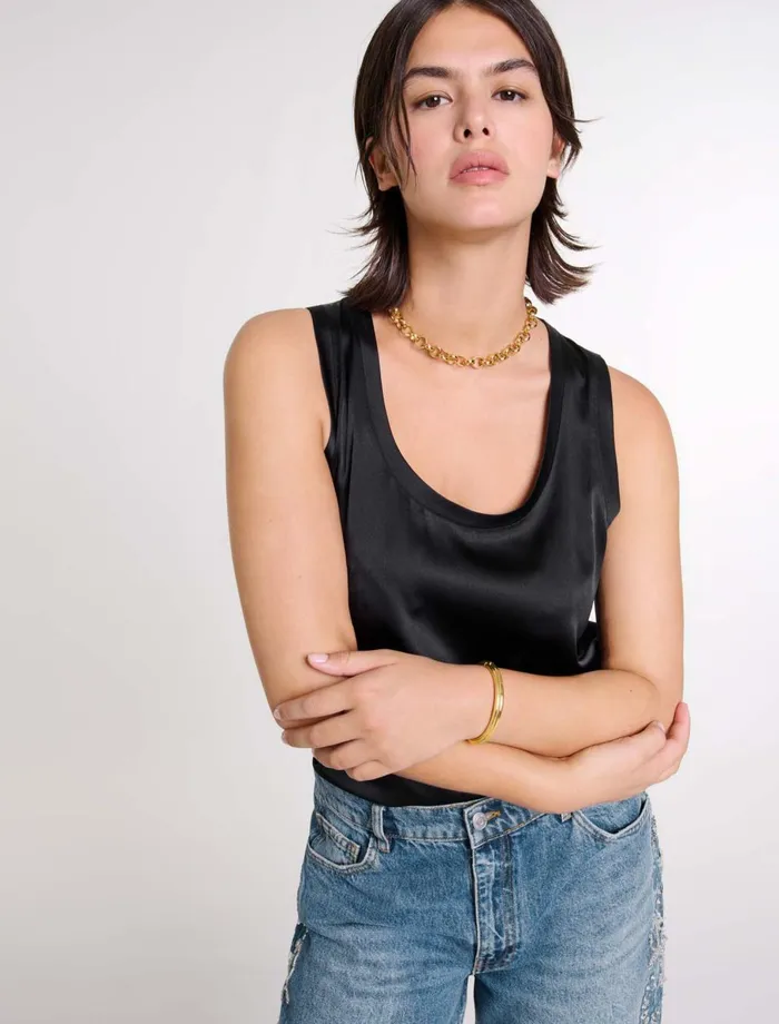 Tops and Shirts Women Maje Silk Tank Top Black