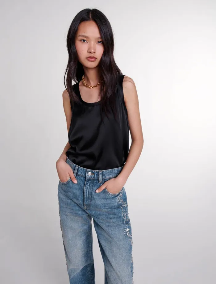 Tops and Shirts Women Maje Silk Tank Top Black