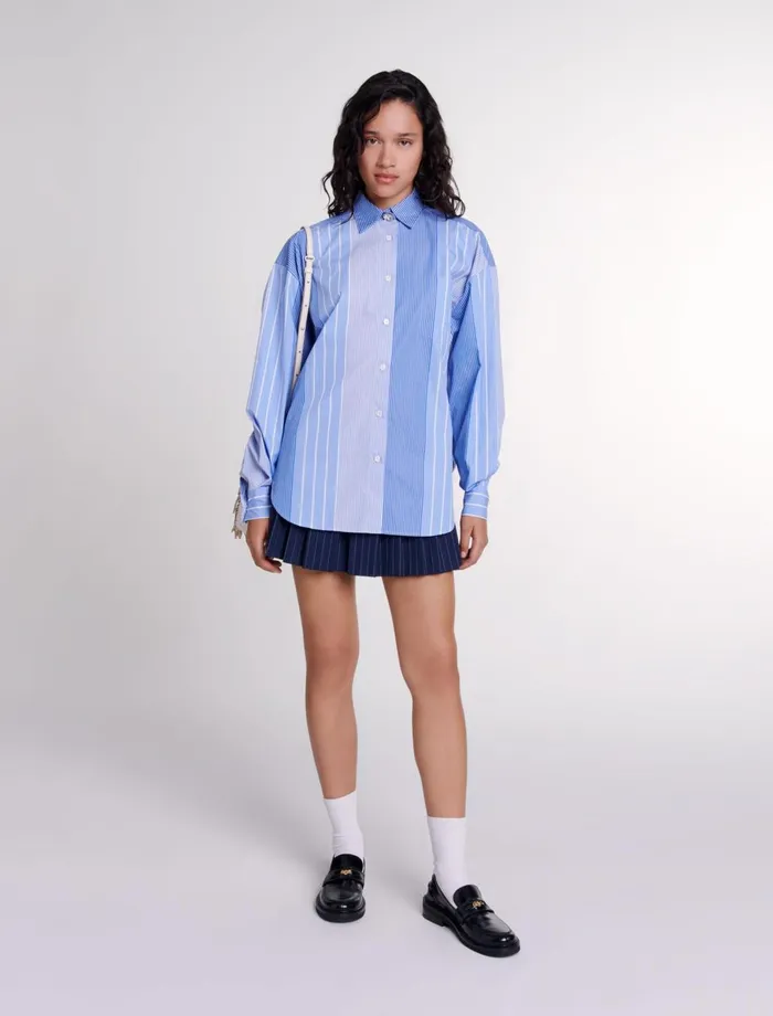 Tops and Shirts Women Maje Striped Patchwork Shirt Blue And White Stripe