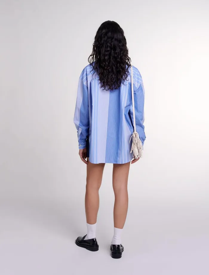 Tops and Shirts Women Maje Striped Patchwork Shirt Blue And White Stripe