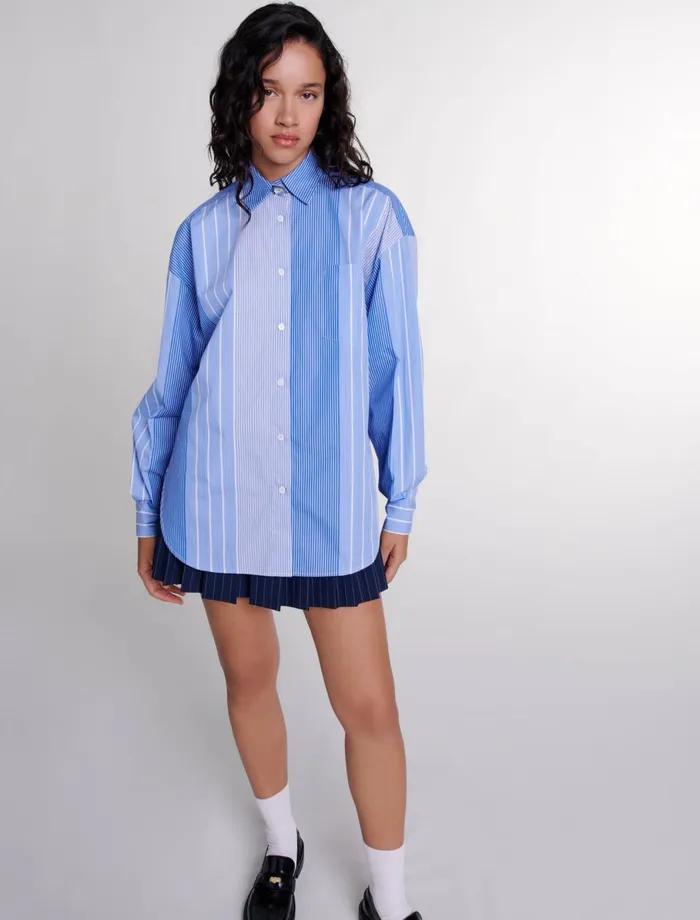 Tops and Shirts Women Maje Striped Patchwork Shirt Blue And White Stripe