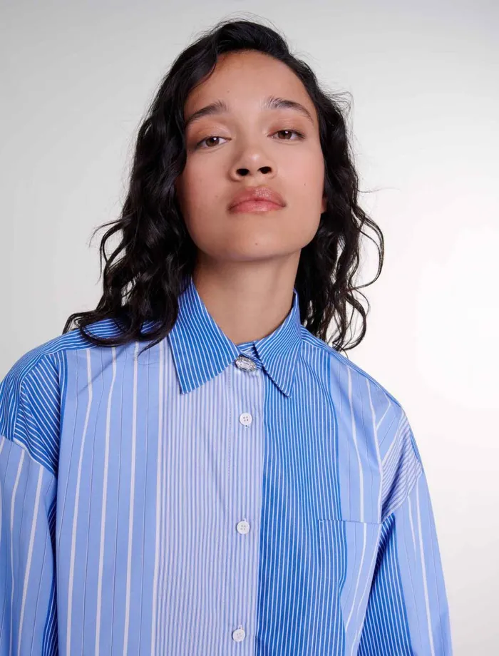 Tops and Shirts Women Maje Striped Patchwork Shirt Blue And White Stripe