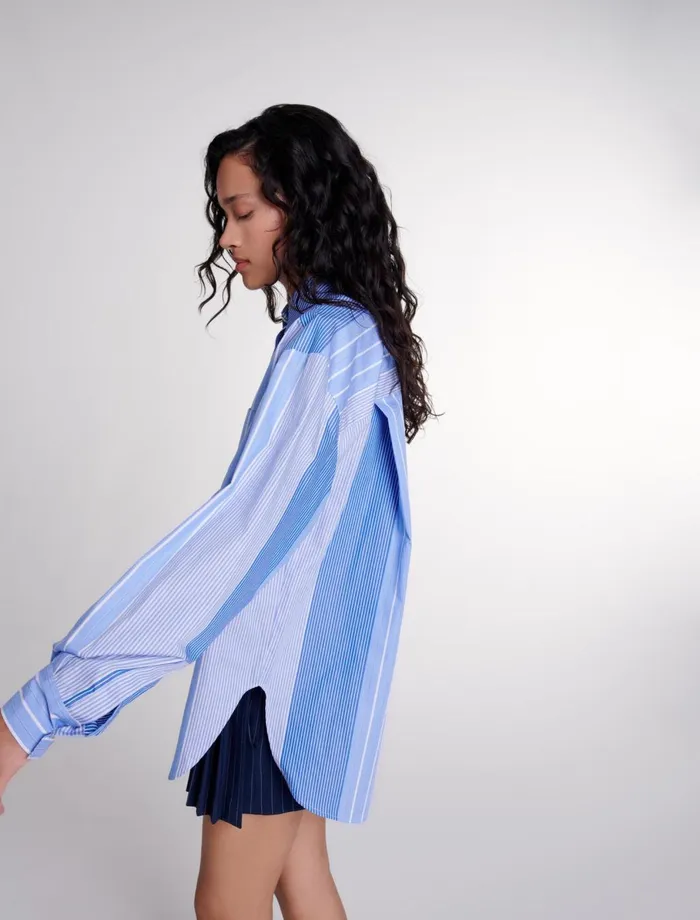 Tops and Shirts Women Maje Striped Patchwork Shirt Blue And White Stripe