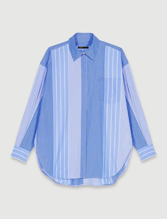 Tops and Shirts Women Maje Striped Patchwork Shirt Blue And White Stripe