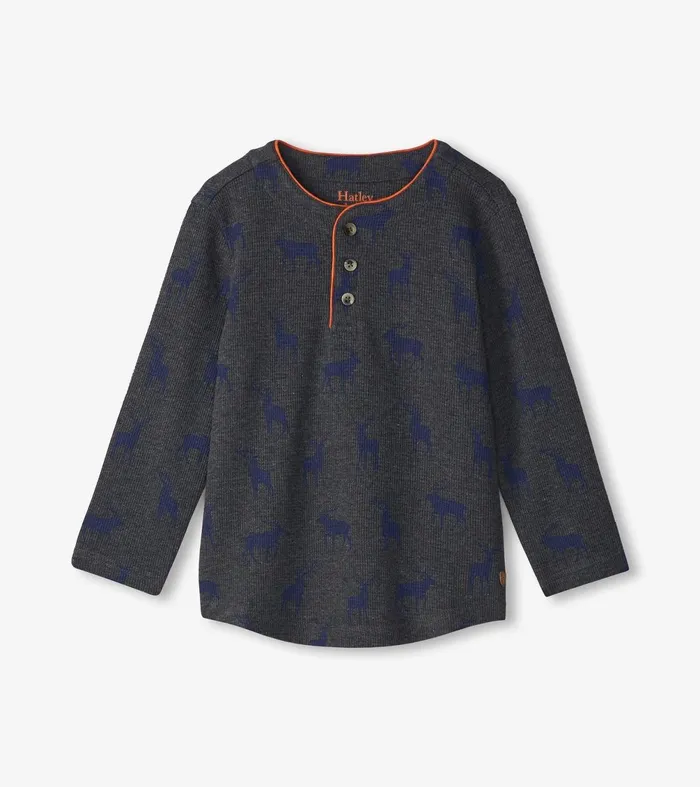 Tops Boys Hatley Boys Blue Elks Long Sleeve Henley TShirt