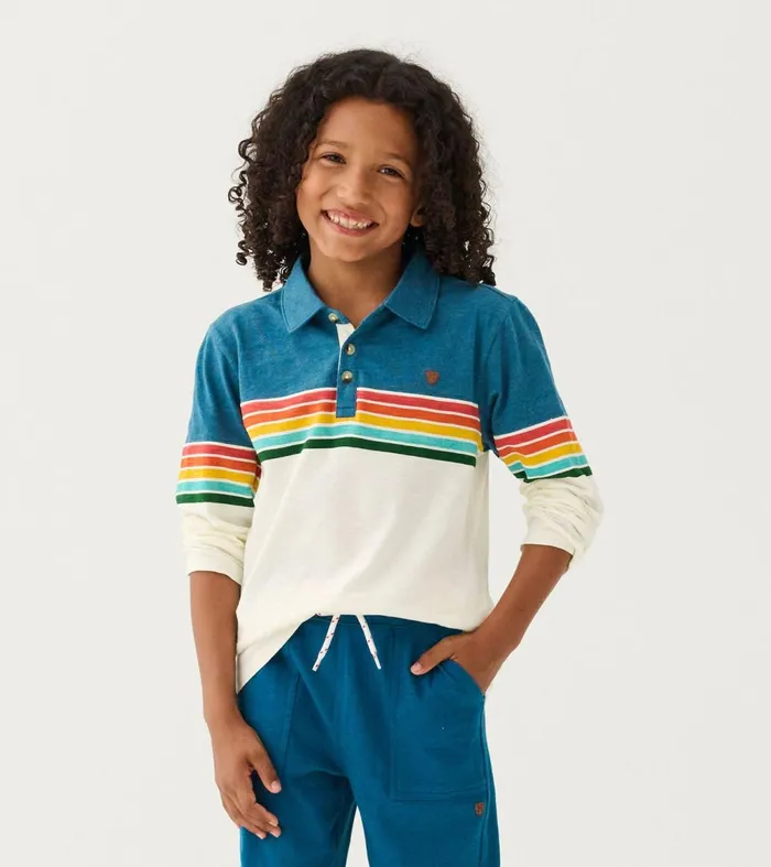 Tops Boys Hatley Boys Retro Stripes Long Sleeve Panelled Polo