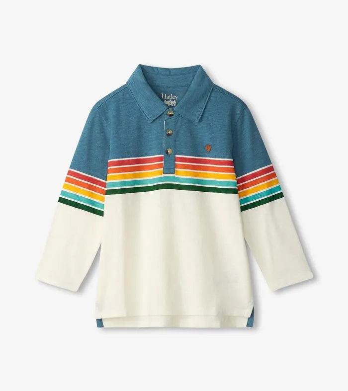 Tops Boys Hatley Boys Retro Stripes Long Sleeve Panelled Polo