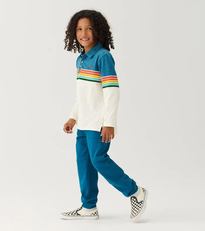 Tops Boys Hatley Boys Retro Stripes Long Sleeve Panelled Polo