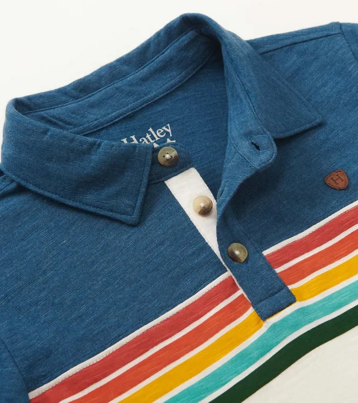 Tops Boys Hatley Boys Retro Stripes Long Sleeve Panelled Polo