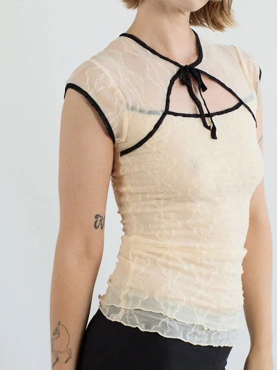 Tops Mariposa Lace Bow Tee Piped Cloud 8211 Lisa Says Gah Women