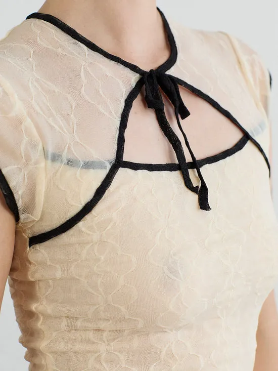 Tops Mariposa Lace Bow Tee Piped Cloud 8211 Lisa Says Gah Women
