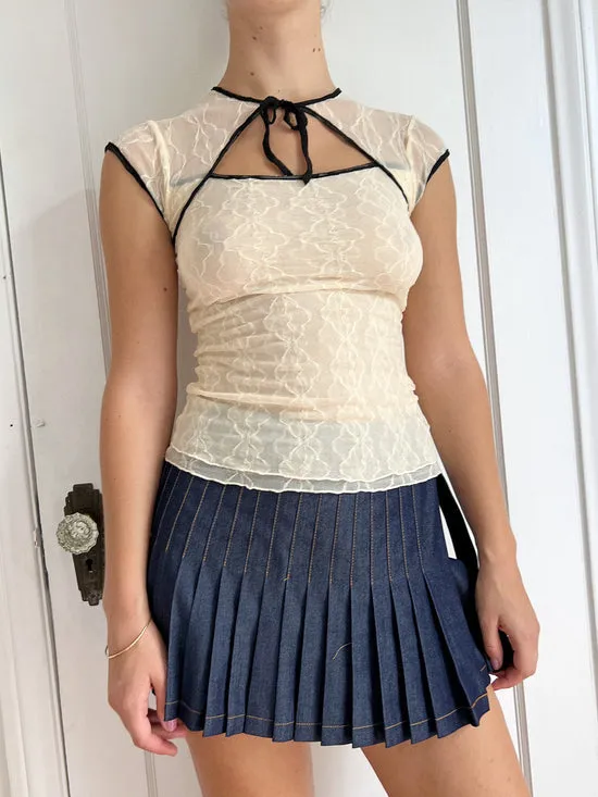 Tops Mariposa Lace Bow Tee Piped Cloud 8211 Lisa Says Gah Women