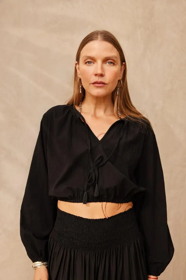 Tops Shop Natalie Martin AMELIA TOP Black Flat Cotton