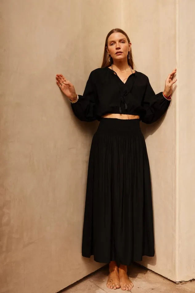 Tops Shop Natalie Martin AMELIA TOP Black Flat Cotton