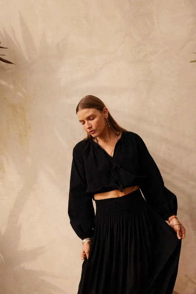 Tops Shop Natalie Martin AMELIA TOP Black Flat Cotton