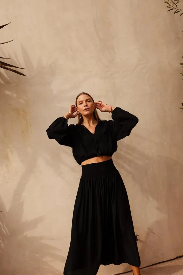 Tops Shop Natalie Martin AMELIA TOP Black Flat Cotton