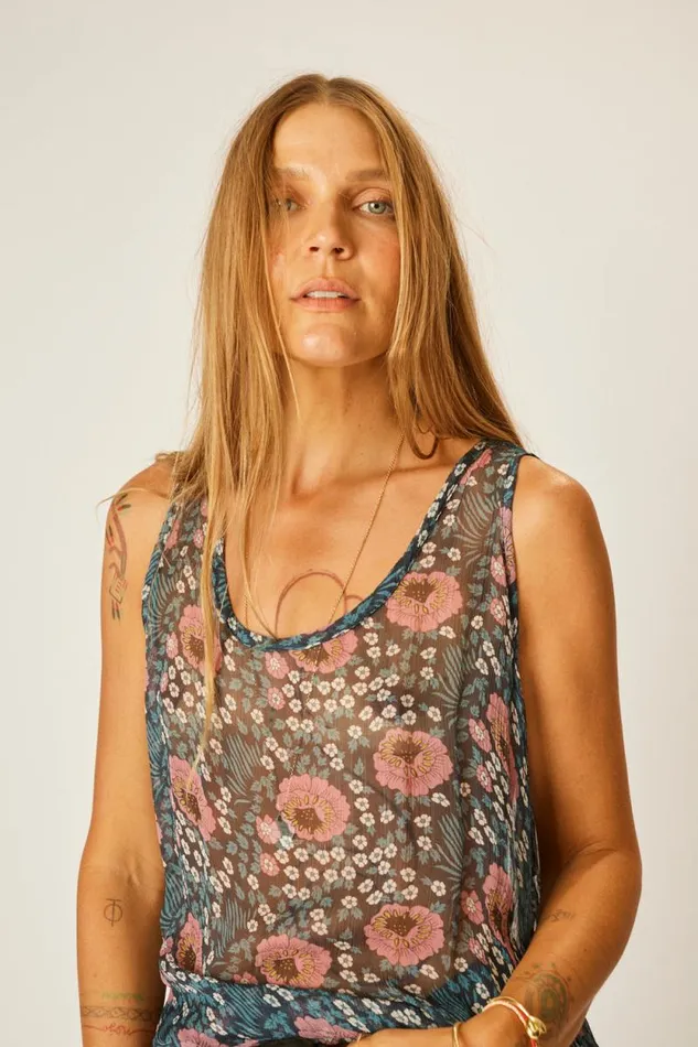 Tops Shop Natalie Martin ARIANA TANK Vintage Flowers Indigo