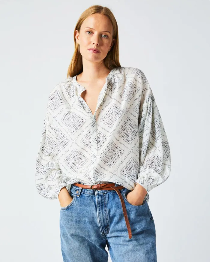 Tops Women Billy Reid Poet Blouse Whiteblue