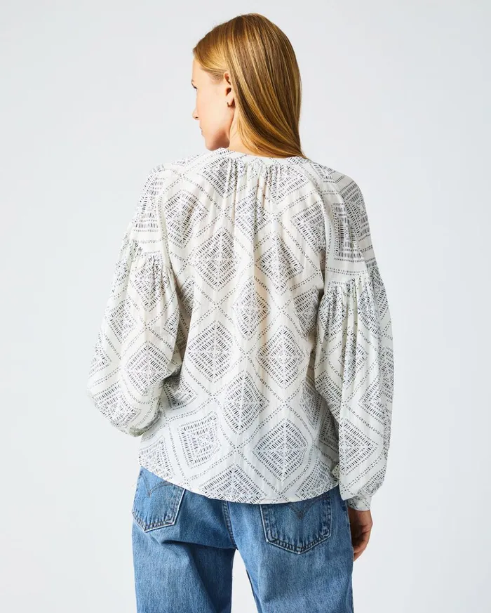 Tops Women Billy Reid Poet Blouse Whiteblue