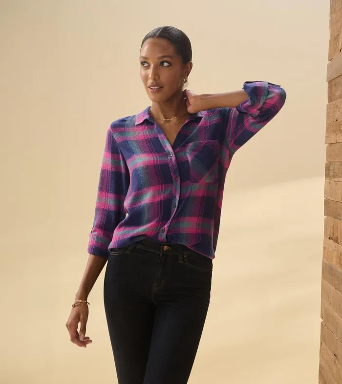 Tops Women Hatley Lila Button Down 8211 Fuchsia Plaid