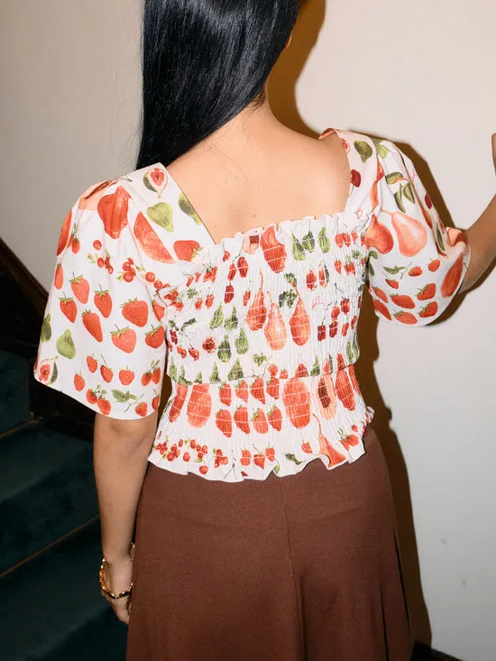 Tops Women Toni Smocked Top Fruit Print Lisa Says Gah