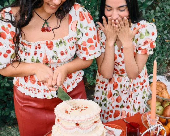 Tops Women Toni Smocked Top Fruit Print Lisa Says Gah