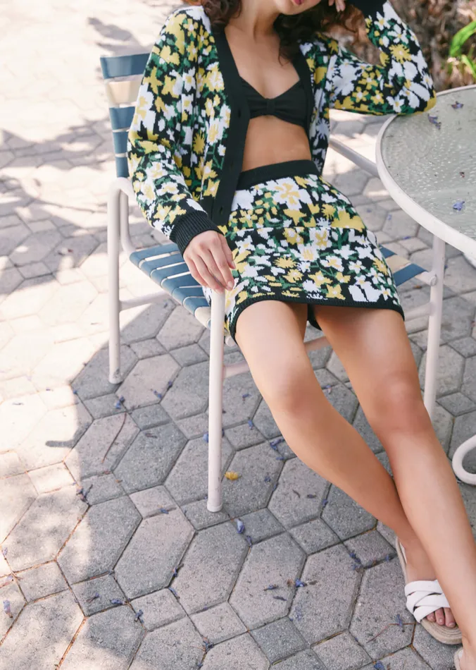 Tropical Daydream Mini Skirt Blackyellowfloral Women Lost Wander Skirts