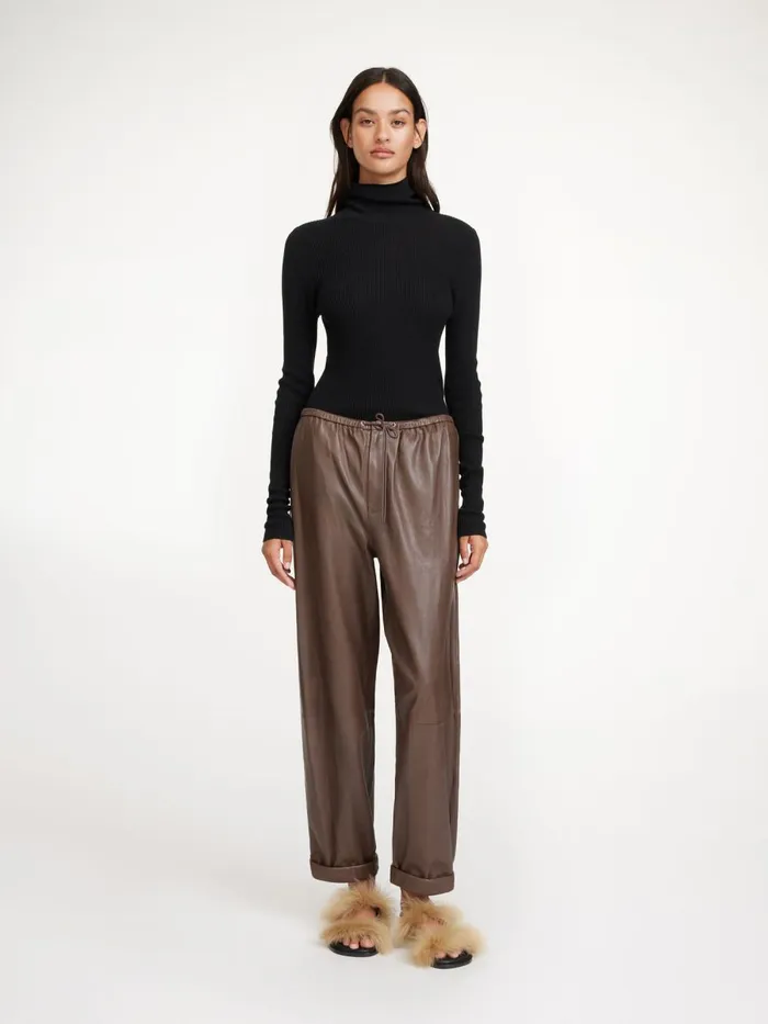 Trousers Women By Malene Birger Joanni Leather Trousers Warm Brown