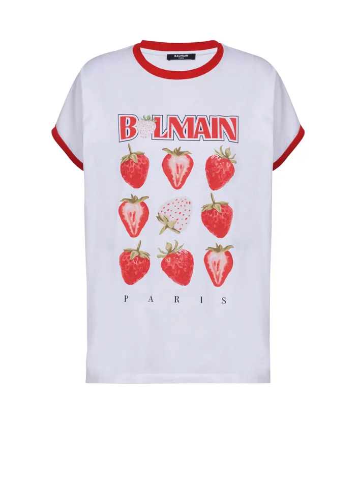 Twotone Tshirt With Strawberry Print White Women Balmain TShirts