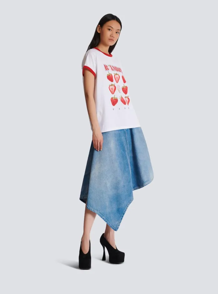 Twotone Tshirt With Strawberry Print White Women Balmain TShirts